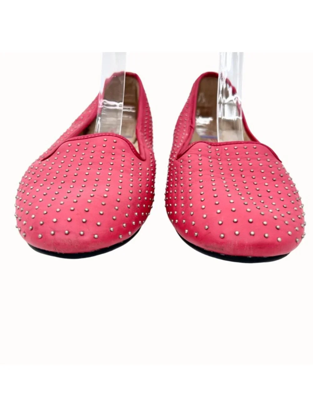 UGG ALLOWAY PINK LEATHER SILVER STUDDED SHEARLING FLATS - 10